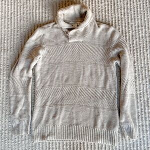 Men's Cream Turtleneck Sweater with Button Detail